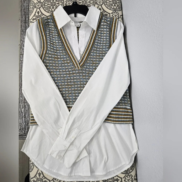 Veronica Beard Serwa Mixed Media Vest Top - Picture 3 of 12